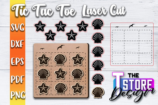 Tic Tac Toe Laser Cut | Cut and Engrave | Wooden Game Design | CNC File SVG The T Store Design 