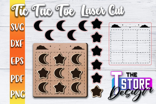 Tic Tac Toe Laser Cut | Cut and Engrave | Wooden Game Design | CNC File SVG The T Store Design 