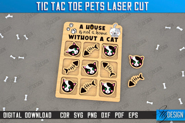 Tic Tac Toe Laser Cut | Home Pets | Classic Game | Noughts and Crosses | Board Game | CNC File SVG Fly Design 