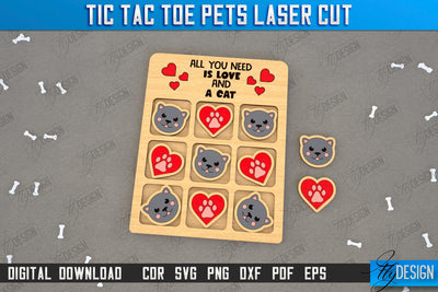 Tic Tac Toe Laser Cut | Home Pets | Classic Game | Noughts and Crosses | Board Game | CNC File SVG Fly Design 