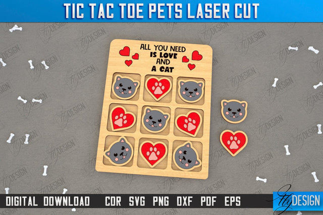 Tic Tac Toe Laser Cut | Home Pets | Classic Game | Noughts and Crosses | Board Game | CNC File SVG Fly Design 