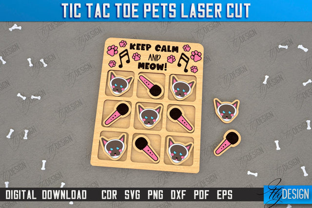 Tic Tac Toe Laser Cut | Home Pets | Classic Game | Noughts and Crosses | Board Game | CNC File SVG Fly Design 