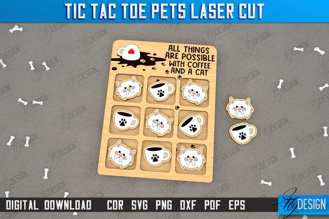 Tic Tac Toe Laser Cut | Home Pets | Classic Game | Noughts and Crosses | Board Game | CNC File SVG Fly Design 