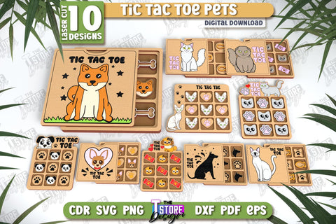 Tic Tac Toe Pets Laser Cut Bundle, Wooden Game SVG, Kids Board Game, Noughts and Crosses, Paw Print SVG, Pet Party Favors SVG The T Store Design 