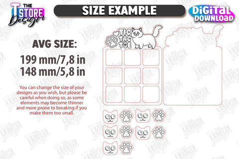 Tic Tac Toe Pets Laser Cut Bundle, Wooden Game SVG, Kids Board Game, Noughts and Crosses, Paw Print SVG, Pet Party Favors SVG The T Store Design 