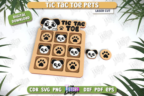 Tic Tac Toe Pets Laser Cut Bundle, Wooden Game SVG, Kids Board Game, Noughts and Crosses, Paw Print SVG, Pet Party Favors SVG The T Store Design 