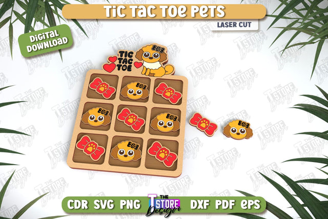 Tic Tac Toe Pets Laser Cut Design, Wooden Game SVG, Kids Board Game, Noughts and Crosses, Paw Print SVG, Pet Party Favor SVG The T Store Design 