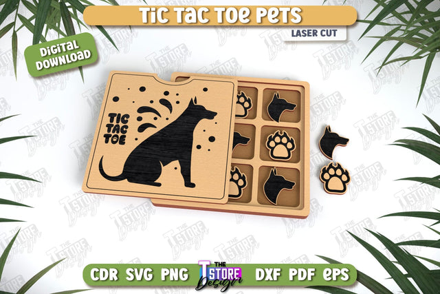 Tic Tac Toe Pets Laser Cut Design, Wooden Game SVG, Kids Board Game, Noughts and Crosses, Paw Print SVG, Pet Party Favor SVG The T Store Design 