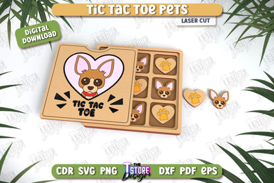 Tic Tac Toe Pets Laser Cut Design, Wooden Game SVG, Kids Board Game, Noughts and Crosses, Paw Print SVG, Pet Party Favor SVG The T Store Design 