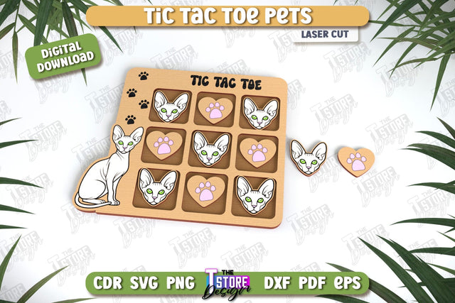 Tic Tac Toe Pets Laser Cut Design, Wooden Game SVG, Kids Board Game, Noughts and Crosses, Paw Print SVG, Pet Party Favor SVG The T Store Design 