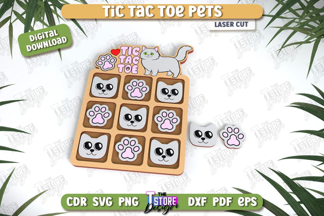 Tic Tac Toe Pets Laser Cut Design, Wooden Game SVG, Kids Board Game, Noughts and Crosses, Paw Print SVG, Pet Party Favor SVG The T Store Design 