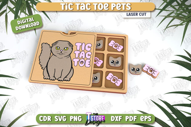 Tic Tac Toe Pets Laser Cut Design, Wooden Game SVG, Kids Board Game, Noughts and Crosses, Paw Print SVG, Pet Party Favor SVG The T Store Design 