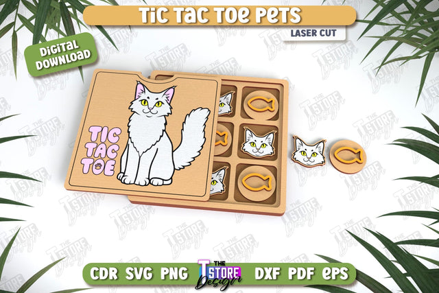 Tic Tac Toe Pets Laser Cut Design, Wooden Game SVG, Kids Board Game, Noughts and Crosses, Paw Print SVG, Pet Party Favor SVG The T Store Design 