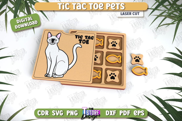 Tic Tac Toe Pets Laser Cut Design, Wooden Game SVG, Kids Board Game, Noughts and Crosses, Paw Print SVG, Pet Party Favor SVG The T Store Design 