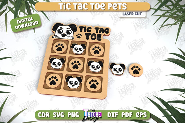 Tic Tac Toe Pets Laser Cut Design, Wooden Game SVG, Kids Board Game, Noughts and Crosses, Paw Print SVG, Pet Party Favor SVG The T Store Design 