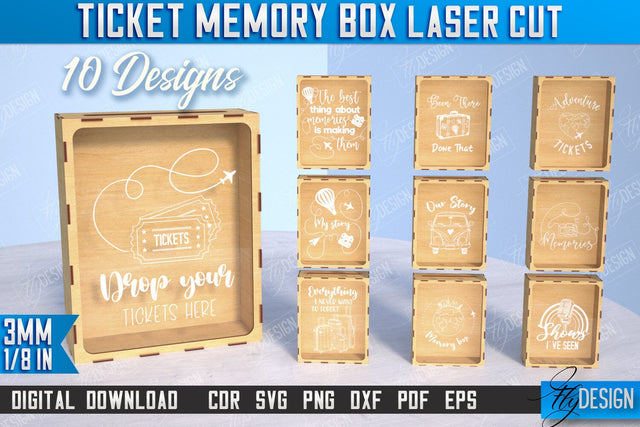 Ticket Stub Memory Box Laser Cut Bundle | Favorite Moments | Travels Tickets | Concert Tickets | CNC Files SVG Fly Design 