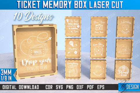 Ticket Stub Memory Box Laser Cut Bundle | Favorite Moments | Travels Tickets | Concert Tickets | CNC Files SVG Fly Design 