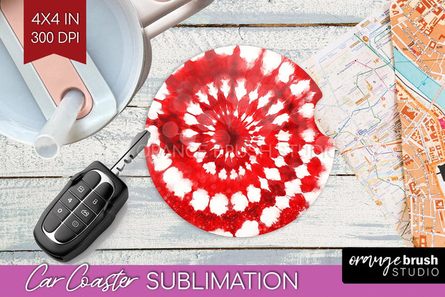 Tie Dye Christmas Car Coaster, Glitter Coaster Sublimatoin Sublimation OrangeBrushStudio 