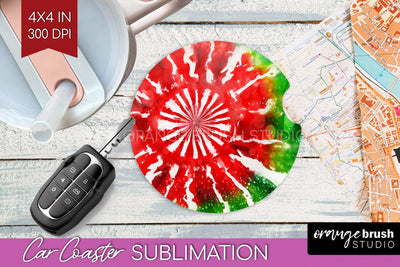 Tie Dye Christmas Car Coaster, Glitter Coaster Sublimatoin Sublimation OrangeBrushStudio 