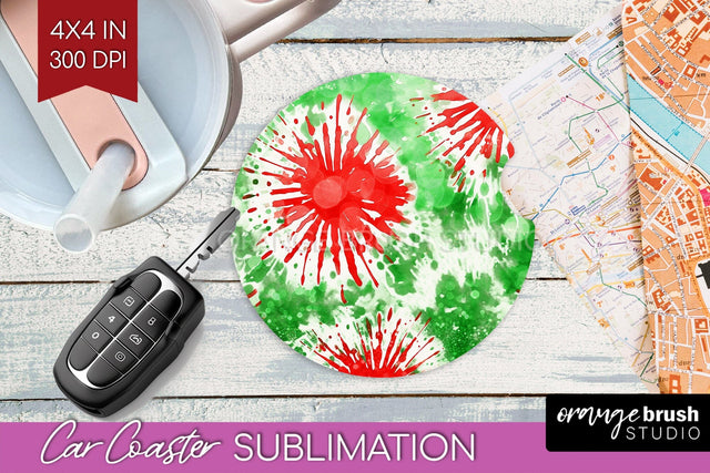Tie Dye Christmas Car Coaster, Glitter Coaster Sublimatoin Sublimation OrangeBrushStudio 