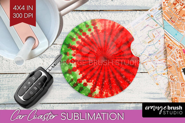 Tie Dye Christmas Car Coaster, Glitter Coaster Sublimatoin Sublimation OrangeBrushStudio 