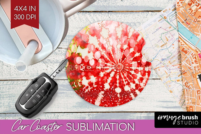 Tie Dye Christmas Car Coaster, Glitter Coaster Sublimatoin Sublimation OrangeBrushStudio 