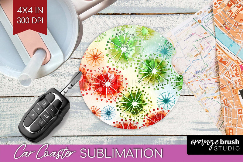 Tie Dye Christmas Car Coaster, Glitter Coaster Sublimatoin Sublimation OrangeBrushStudio 