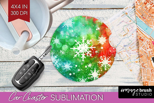 Tie Dye Christmas Car Coaster, Glitter Coaster Sublimatoin Sublimation OrangeBrushStudio 