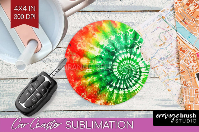 Tie Dye Christmas Car Coaster, Glitter Coaster Sublimatoin Sublimation OrangeBrushStudio 