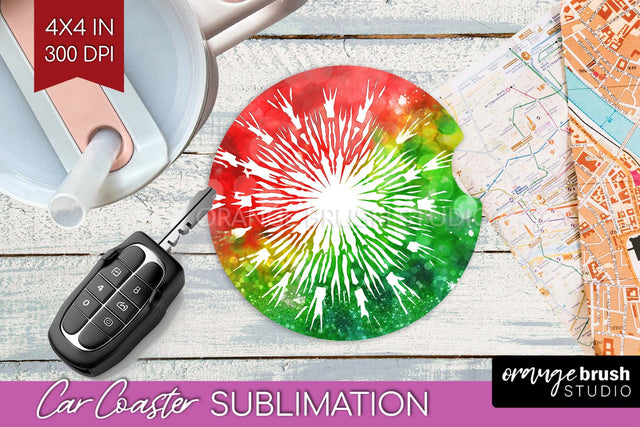 Tie Dye Christmas Car Coaster, Glitter Coaster Sublimatoin Sublimation OrangeBrushStudio 