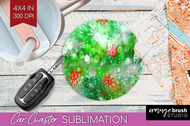 Tie Dye Christmas Car Coaster, Glitter Coaster Sublimatoin Sublimation OrangeBrushStudio 