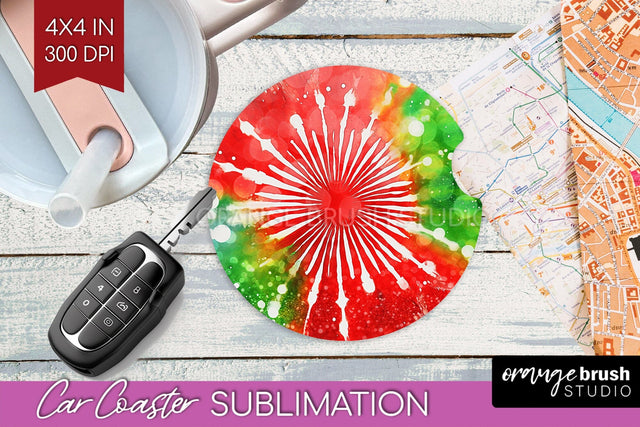 Tie Dye Christmas Car Coaster, Glitter Coaster Sublimatoin Sublimation OrangeBrushStudio 
