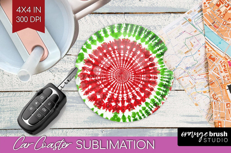 Tie Dye Christmas Car Coaster, Glitter Coaster Sublimatoin Sublimation OrangeBrushStudio 