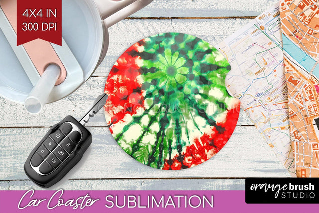 Tie Dye Christmas Car Coaster, Glitter Coaster Sublimatoin Sublimation OrangeBrushStudio 