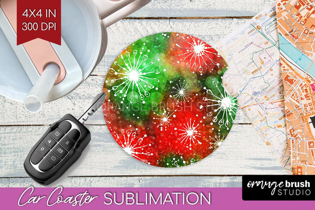 Tie Dye Christmas Car Coaster, Glitter Coaster Sublimatoin Sublimation OrangeBrushStudio 