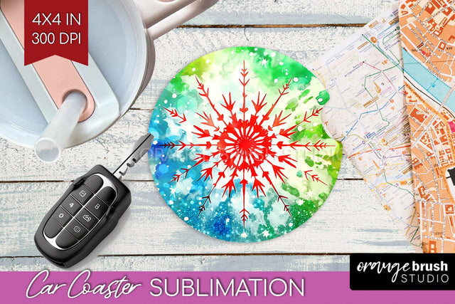 Tie Dye Christmas Car Coaster, Glitter Coaster Sublimatoin Sublimation OrangeBrushStudio 