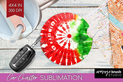 Tie Dye Christmas Car Coaster, Glitter Coaster Sublimatoin Sublimation OrangeBrushStudio 