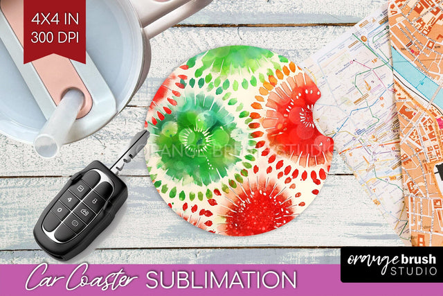 Tie Dye Christmas Car Coaster, Glitter Coaster Sublimatoin Sublimation OrangeBrushStudio 