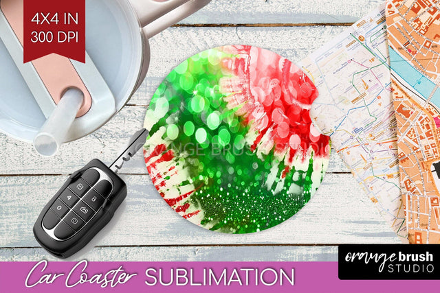 Tie Dye Christmas Car Coaster, Glitter Coaster Sublimatoin Sublimation OrangeBrushStudio 