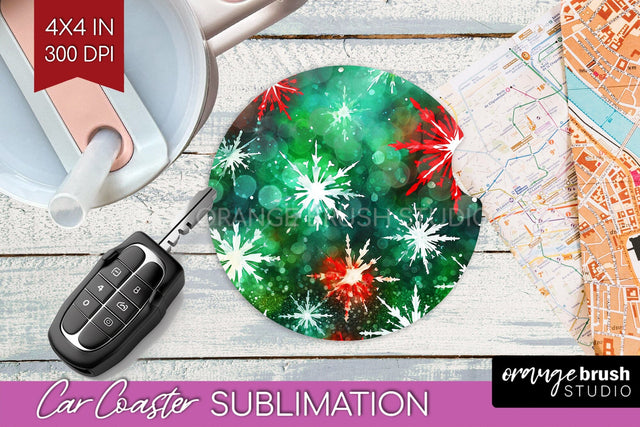 Tie Dye Christmas Car Coaster, Glitter Coaster Sublimatoin Sublimation OrangeBrushStudio 