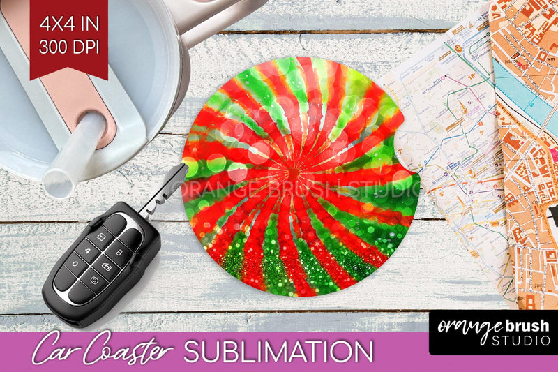 Tie Dye Christmas Car Coaster, Glitter Coaster Sublimatoin Sublimation OrangeBrushStudio 