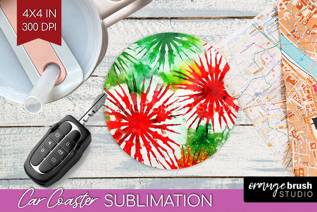 Tie Dye Christmas Car Coaster, Glitter Coaster Sublimatoin Sublimation OrangeBrushStudio 