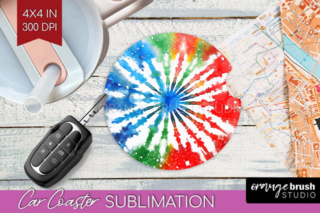 Tie Dye Christmas Car Coaster, Glitter Coaster Sublimatoin Sublimation OrangeBrushStudio 