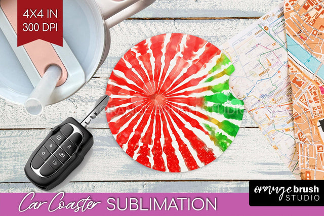 Tie Dye Christmas Car Coaster, Glitter Coaster Sublimatoin Sublimation OrangeBrushStudio 