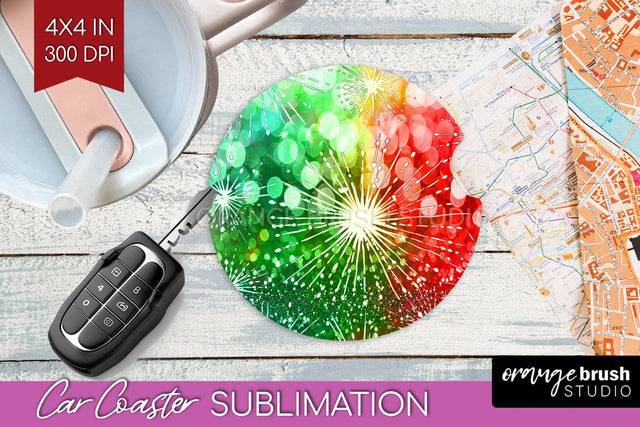 Tie Dye Christmas Car Coaster, Glitter Coaster Sublimatoin Sublimation OrangeBrushStudio 