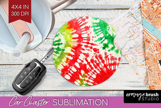 Tie Dye Christmas Car Coaster, Glitter Coaster Sublimatoin Sublimation OrangeBrushStudio 