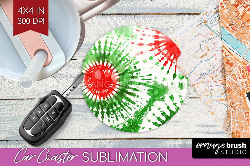 Tie Dye Christmas Car Coaster, Glitter Coaster Sublimatoin Sublimation OrangeBrushStudio 