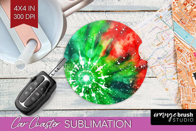 Tie Dye Christmas Car Coaster, Glitter Coaster Sublimatoin Sublimation OrangeBrushStudio 