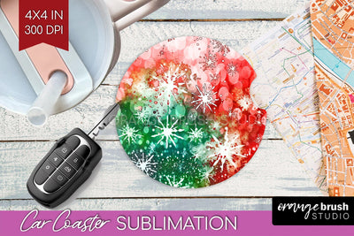 Tie Dye Christmas Car Coaster, Glitter Coaster Sublimatoin Sublimation OrangeBrushStudio 