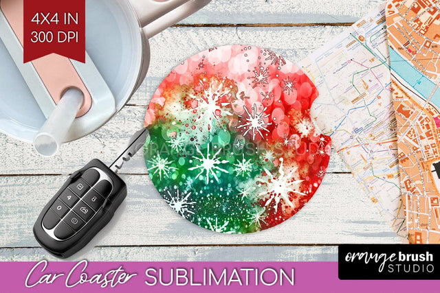 Tie Dye Christmas Car Coaster, Glitter Coaster Sublimatoin Sublimation OrangeBrushStudio 